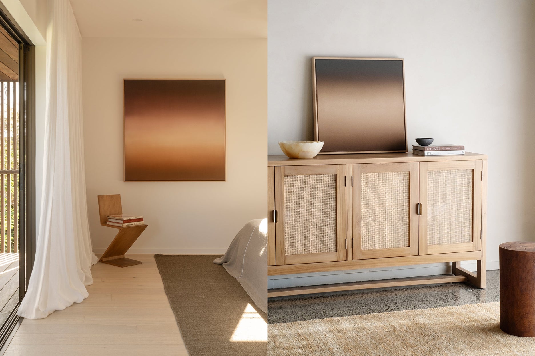 Artworks from Michelle Wilkin's 
'Spectrums' series in-situ in modern homes