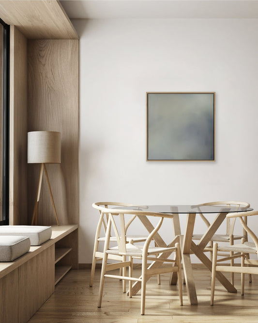 'Blue Sky Thinking' artwork in modern kitchen
